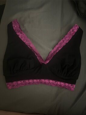 Black Bralette with Purple Lace Trim — Soft Support